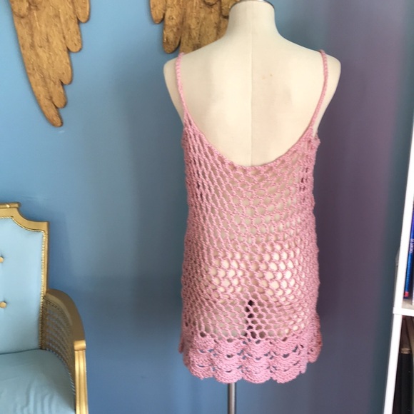 Dusty rose crocheted spaghetti straps scalloped edges pull over top size L boho - Picture 3 of 12